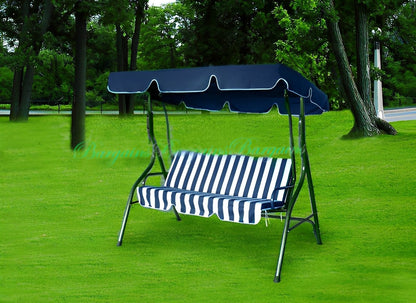 3-Person Outdoor Swing Chair with Padded Cushion (Blue)