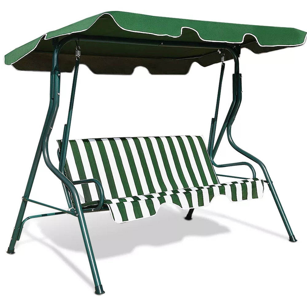 3-Person Outdoor Swing Chair with Padded Cushion (Green)