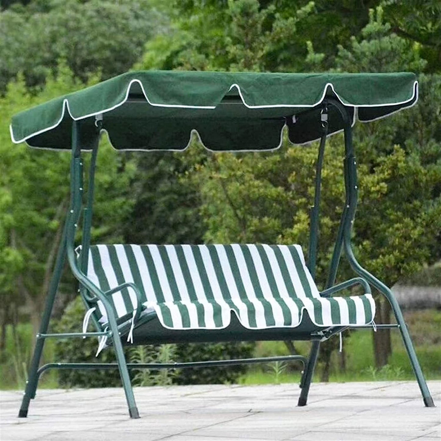 3-Person Outdoor Swing Chair with Padded Cushion (Green)