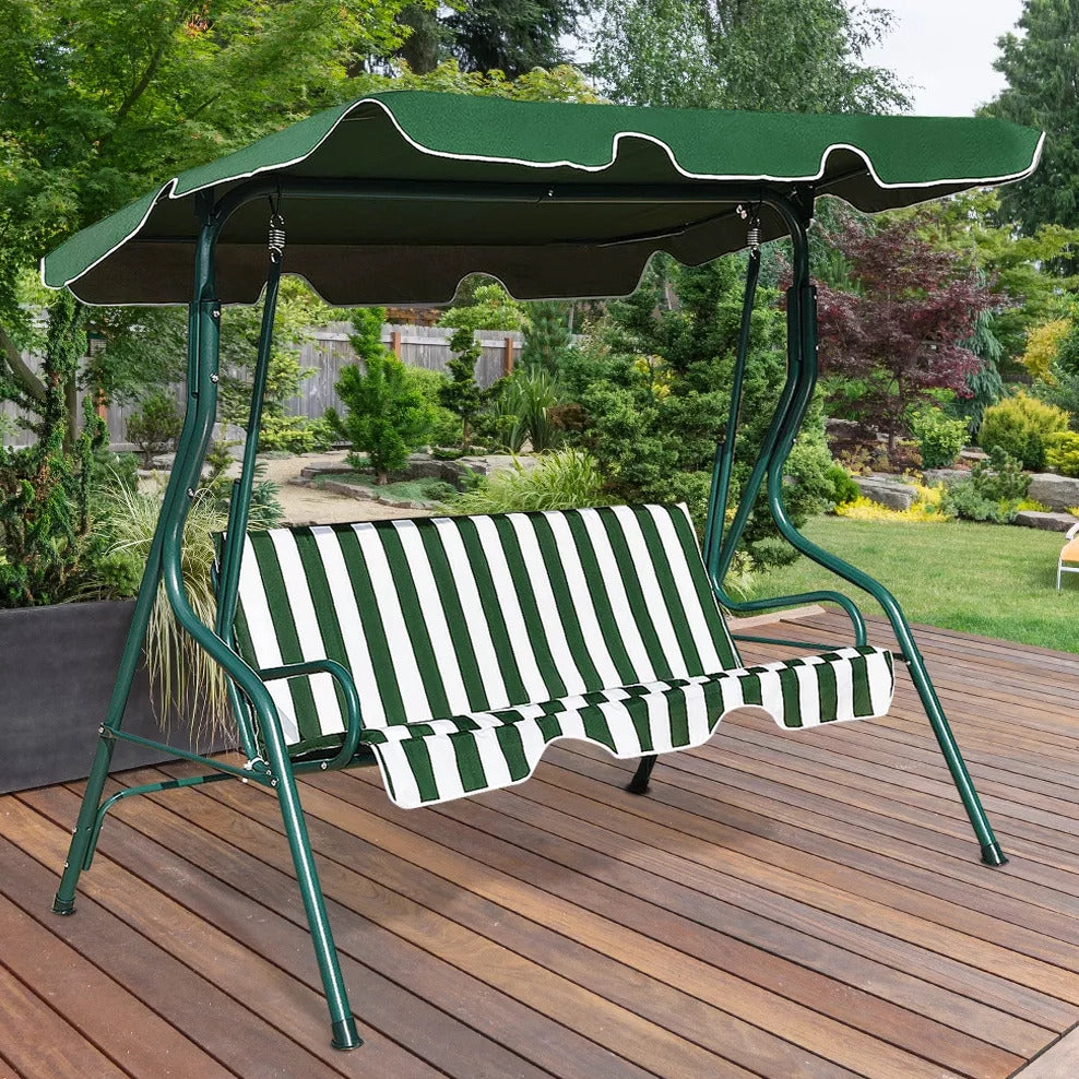 3-Person Outdoor Swing Chair with Padded Cushion (Green)