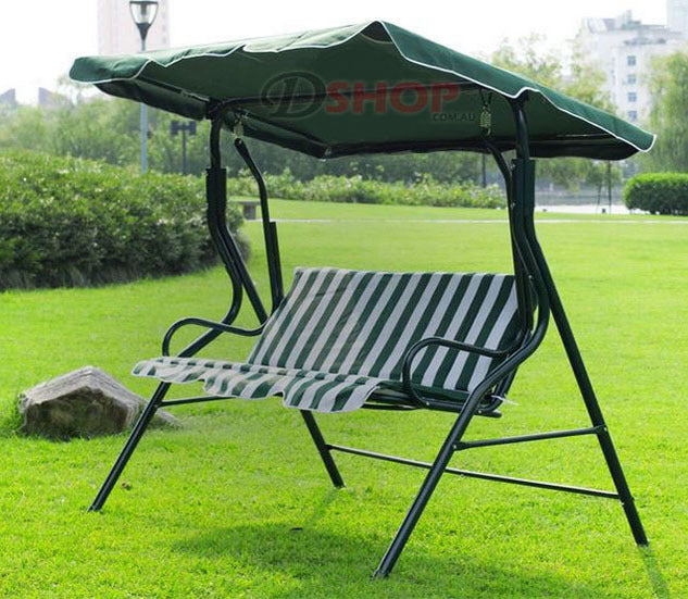 3-Person Outdoor Swing Chair with Padded Cushion (Green)