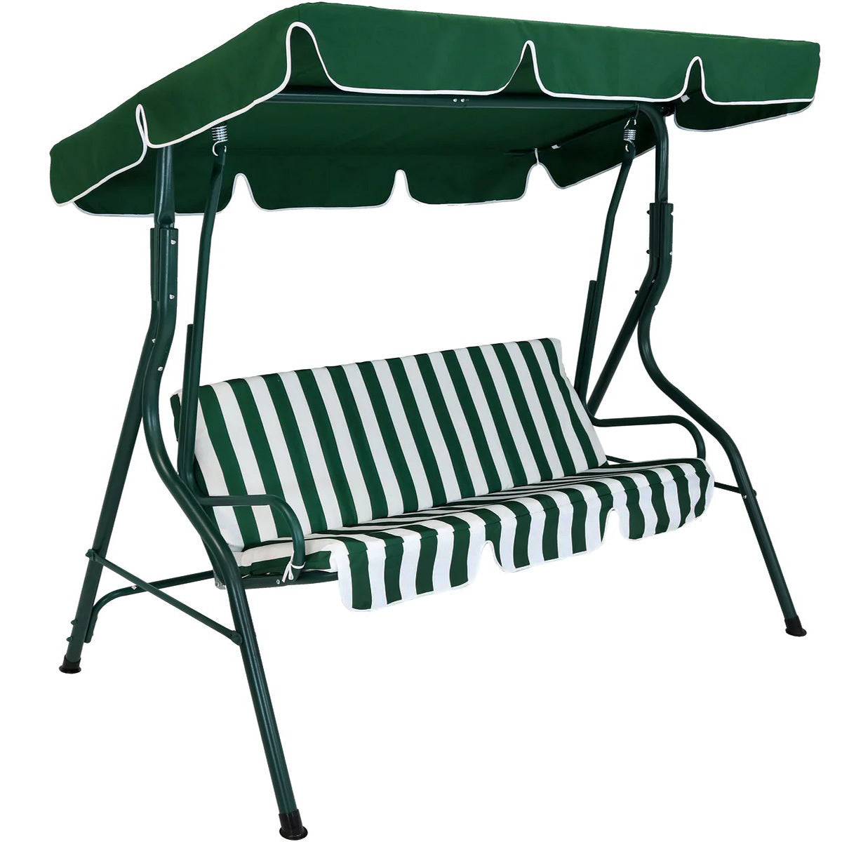 3-Person Outdoor Swing Chair with Padded Cushion (Green)