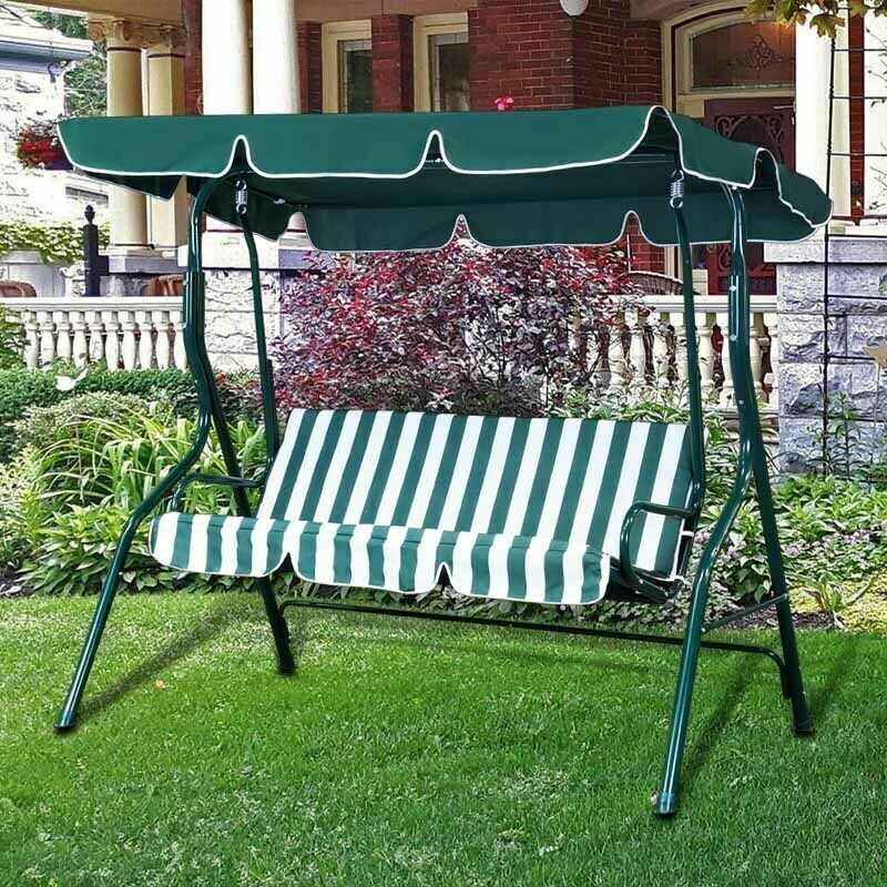 3-Person Outdoor Swing Chair with Padded Cushion (Green)