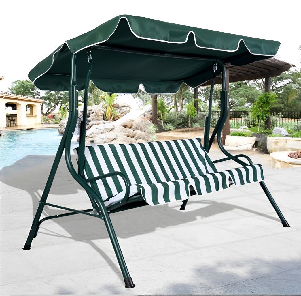 3-Person Outdoor Swing Chair with Padded Cushion (Green)