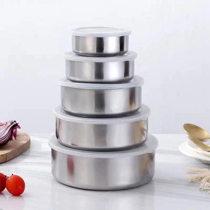 5-Piece Stainless Steel Bowl Set Food Storage Mixing Sealed Container Lunchbox