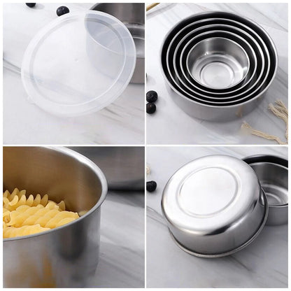 5-Piece Stainless Steel Bowl Set Food Storage Mixing Sealed Container Lunchbox