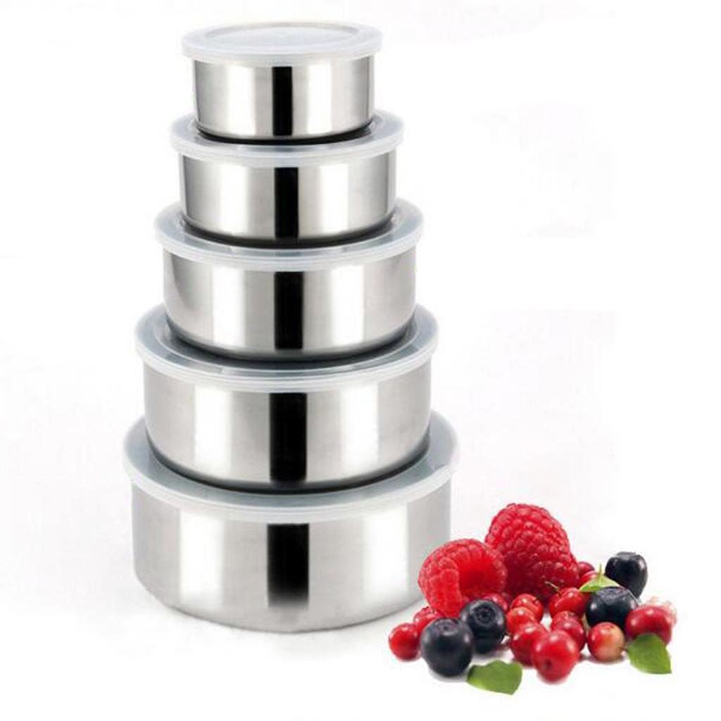 5-Piece Stainless Steel Bowl Set Food Storage Mixing Sealed Container Lunchbox