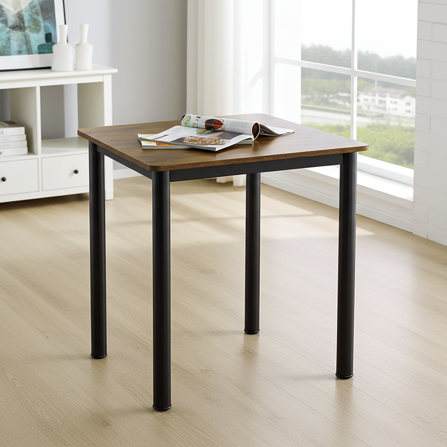 Foundry Industrial Rustic Wood & Metal Square Bar Dining Table