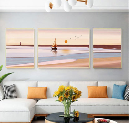 3-Pieces Set Paintings Oceanscape Aluminium Framed Canvas Wall Art