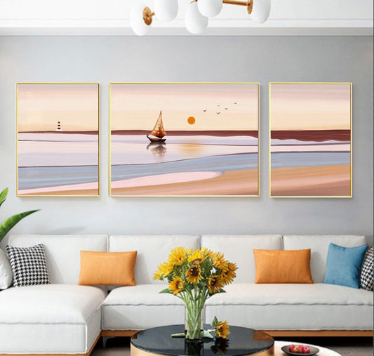 3-Pieces Set Paintings Oceanscape Aluminium Framed Canvas Wall Art