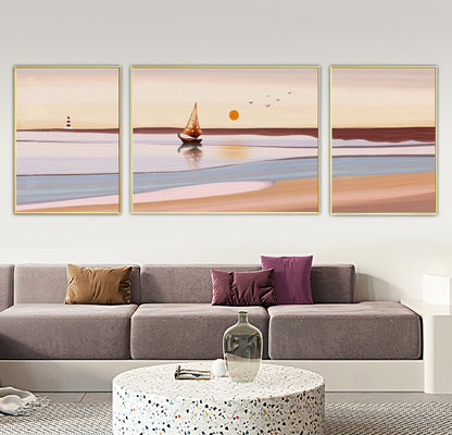 3-Pieces Set Paintings Oceanscape Aluminium Framed Canvas Wall Art