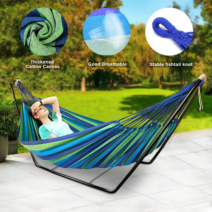 Cotton Hammock with Bag (Blue & Green Stripes)