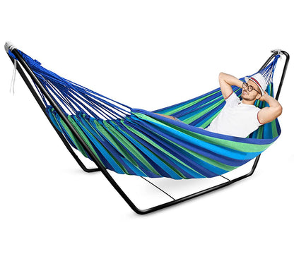 Cotton Hammock with Bag (Blue & Green Stripes)