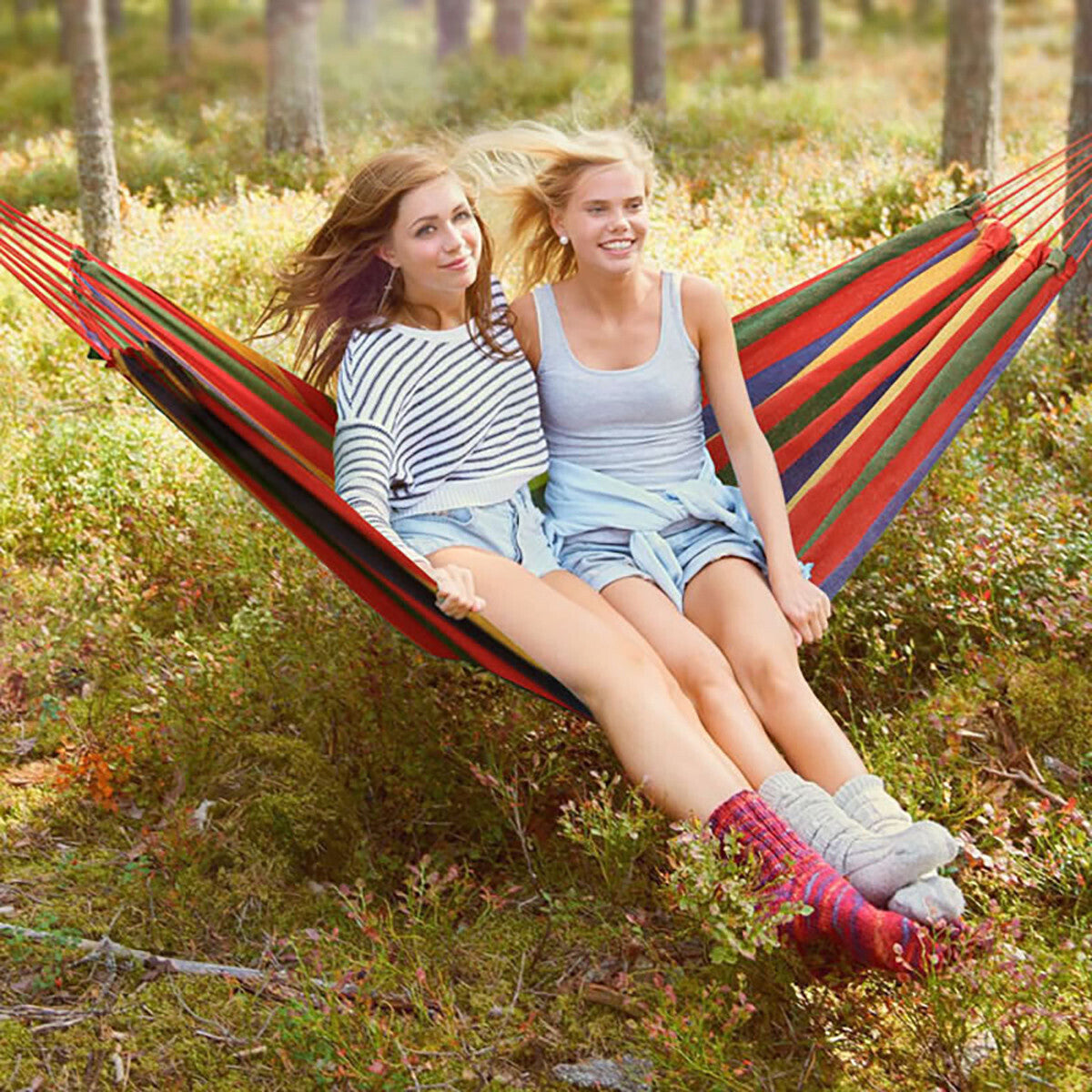 Cotton Hammock with Bag (Red Stripes)