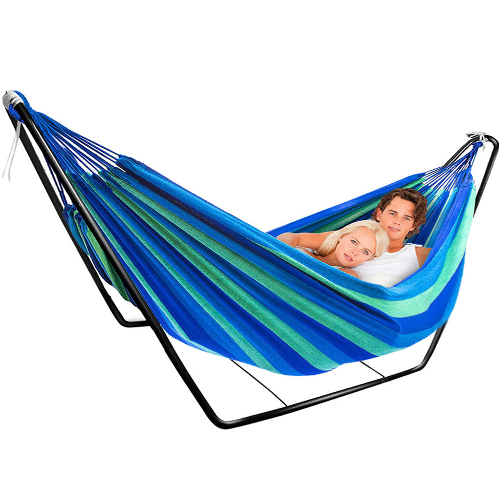 Basic Hammock Deluxe Double Hammock and Premium Steel Stand Combo Set (Blue)