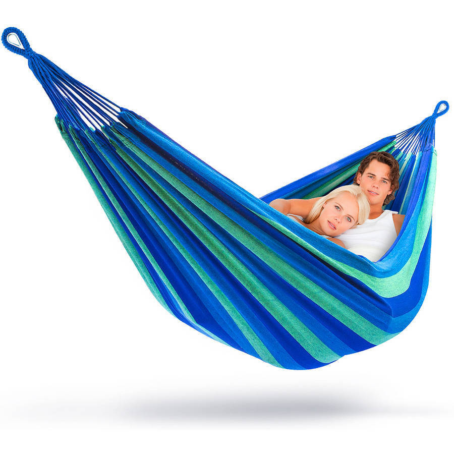 Deluxe Double Hammock and Premium Steel Stand Combo Set (Blue)