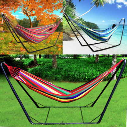 Deluxe Double Hammock and Premium Steel Stand Combo Set (Blue)