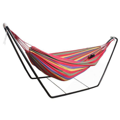 Deluxe Double Hammock and Premium Steel Stand Combo Set (Red)