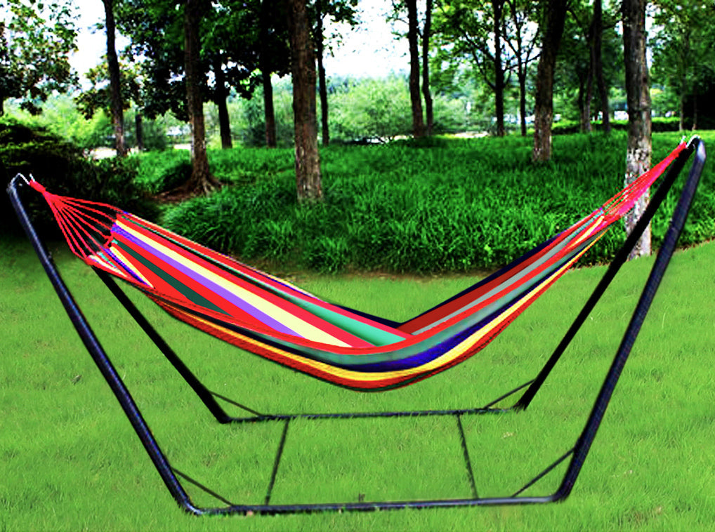 Deluxe Double Hammock and Premium Steel Stand Combo Set (Red)