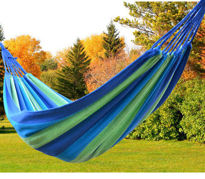 DOUBLE Large 2-Person Cotton Hammock with Bag (Blue & Green Stripes)