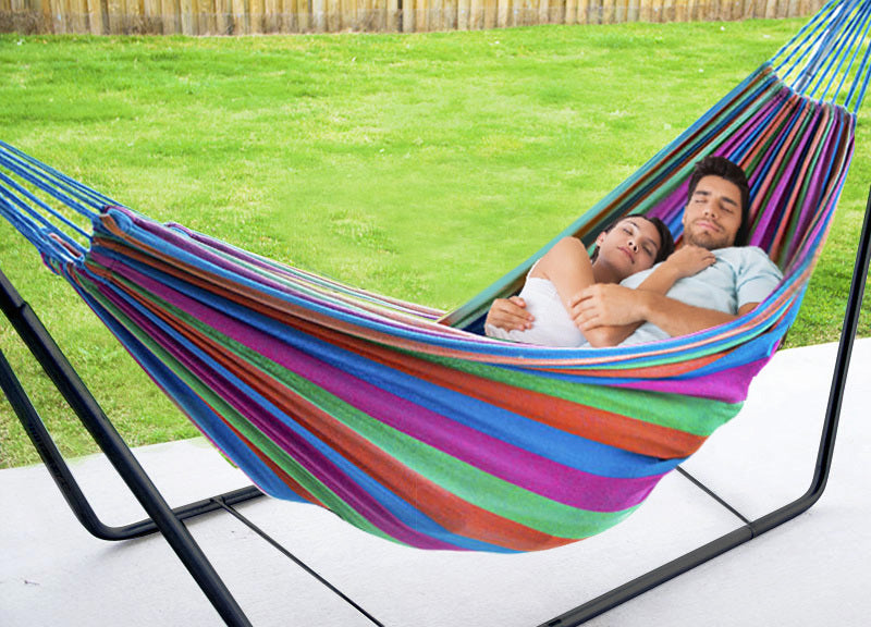 DOUBLE Large 2-Person Cotton Hammock with Bag (Colourful Stripes)