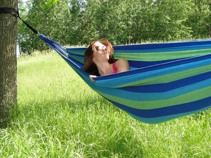 DOUBLE Large 2-Person Cotton Hammock with Bag (Colourful Stripes)