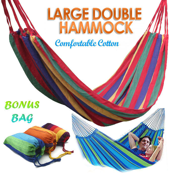 DOUBLE Large 2-Person Cotton Hammock with Bag (Red Stripes)