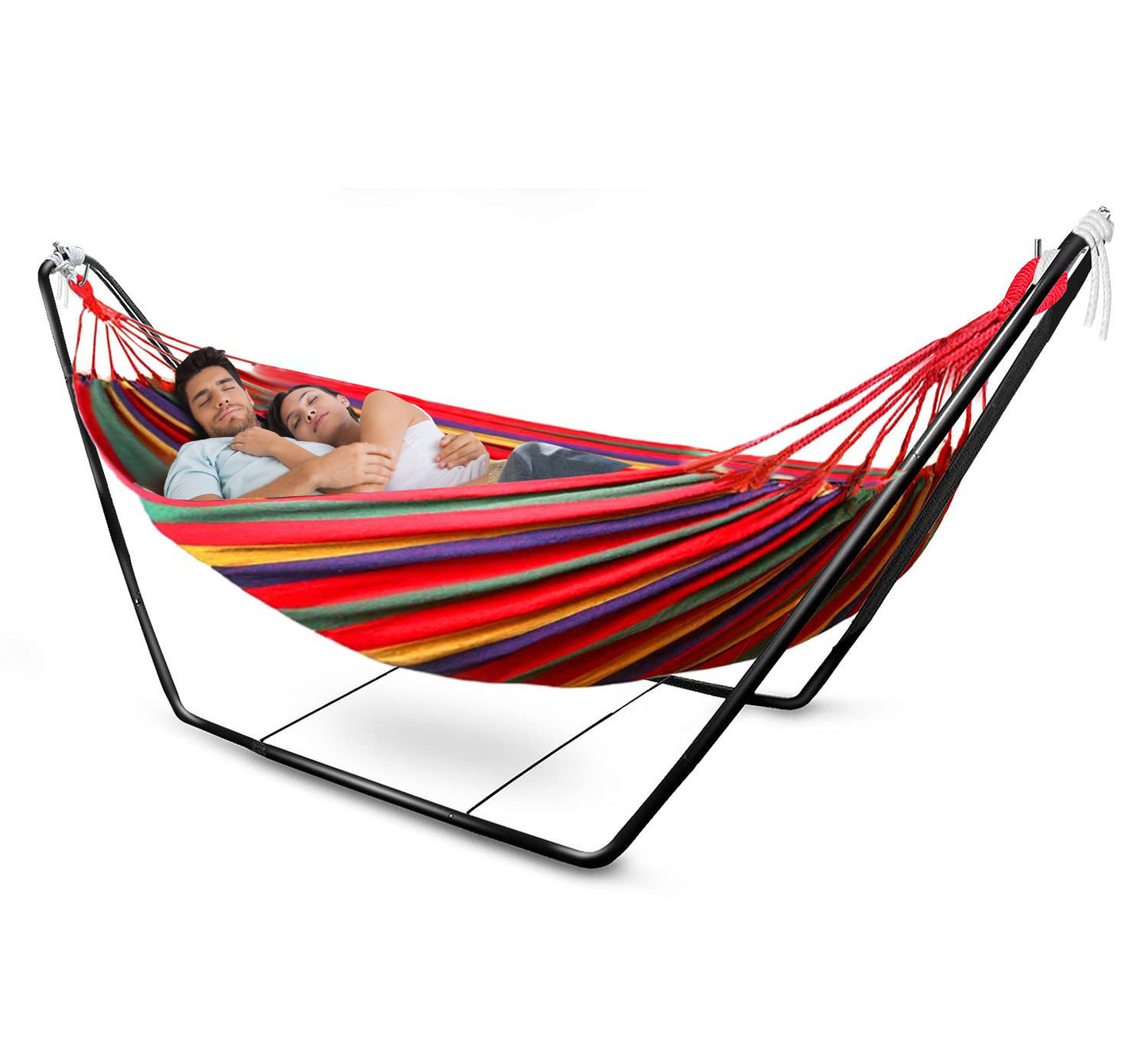 DOUBLE Large 2-Person Cotton Hammock with Bag (Red Stripes)