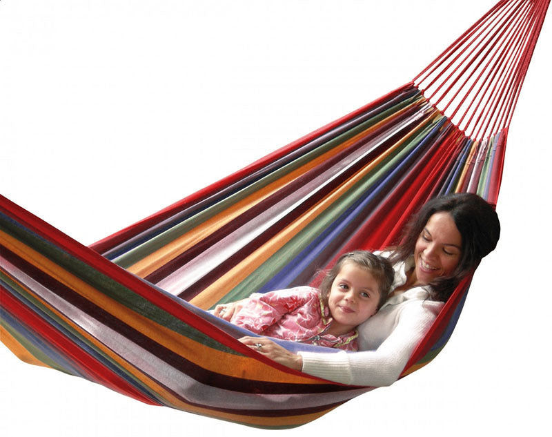 DOUBLE Large 2-Person Cotton Hammock with Bag (Red Stripes)