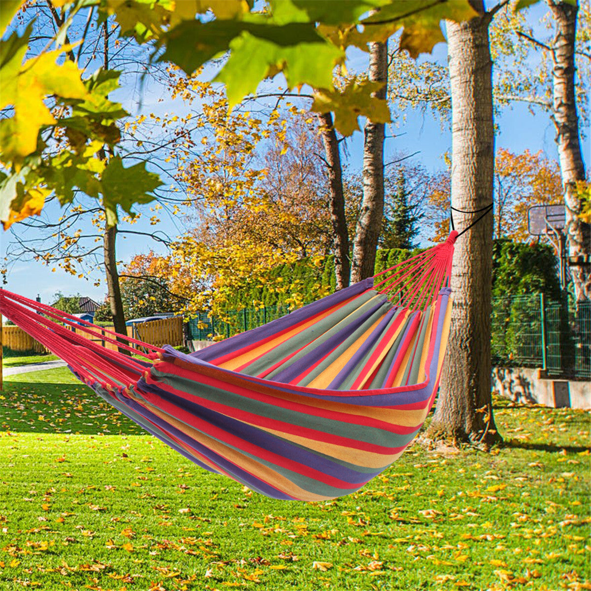 DOUBLE Large 2-Person Cotton Hammock with Bag (Red Stripes)