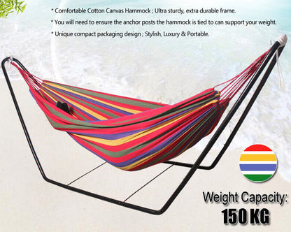 Deluxe Steel Hammock Stand & Cotton Hammock Combo Set (Red)