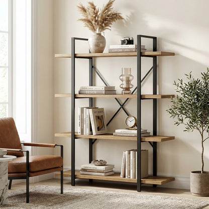 Envision Rustic Oak 4-Tier Bookcase Storage Shelf Organizer
