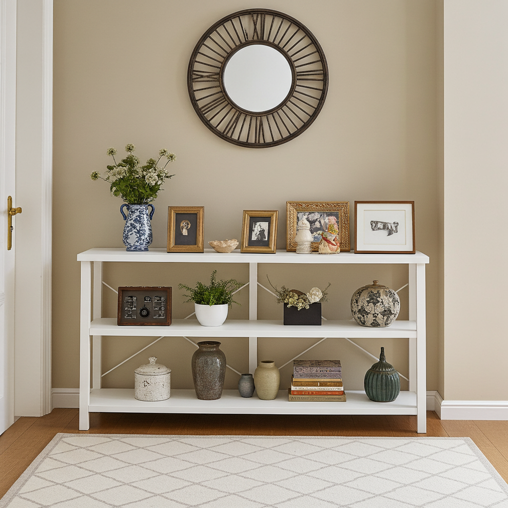 Serenity Industrial Console Table Bookcase TV Stand Storage Shelf Unit