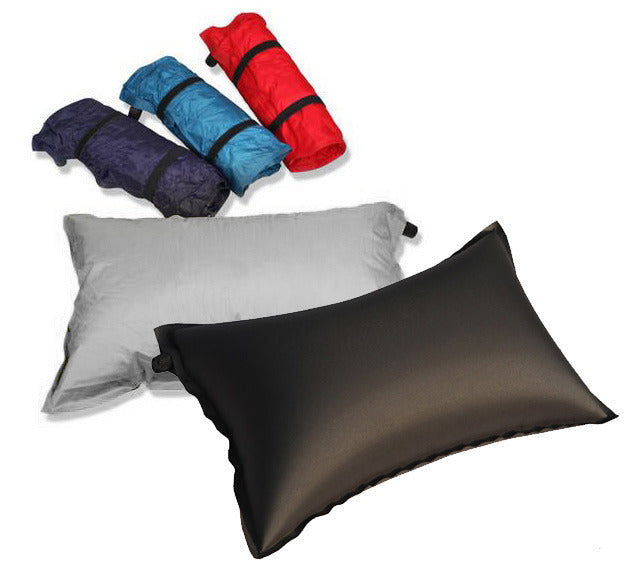 Premium Padded Inflatable Self-Inflating Travel Pillow with Bag (Coffee)