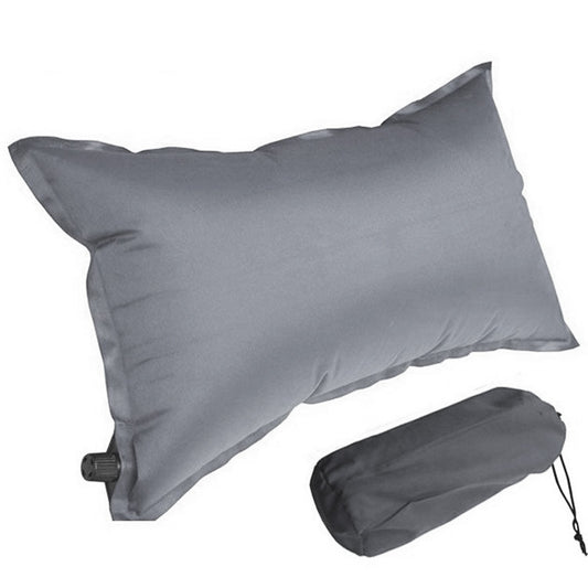 Premium Padded Inflatable Self-Inflating Travel Pillow with Bag (Grey)