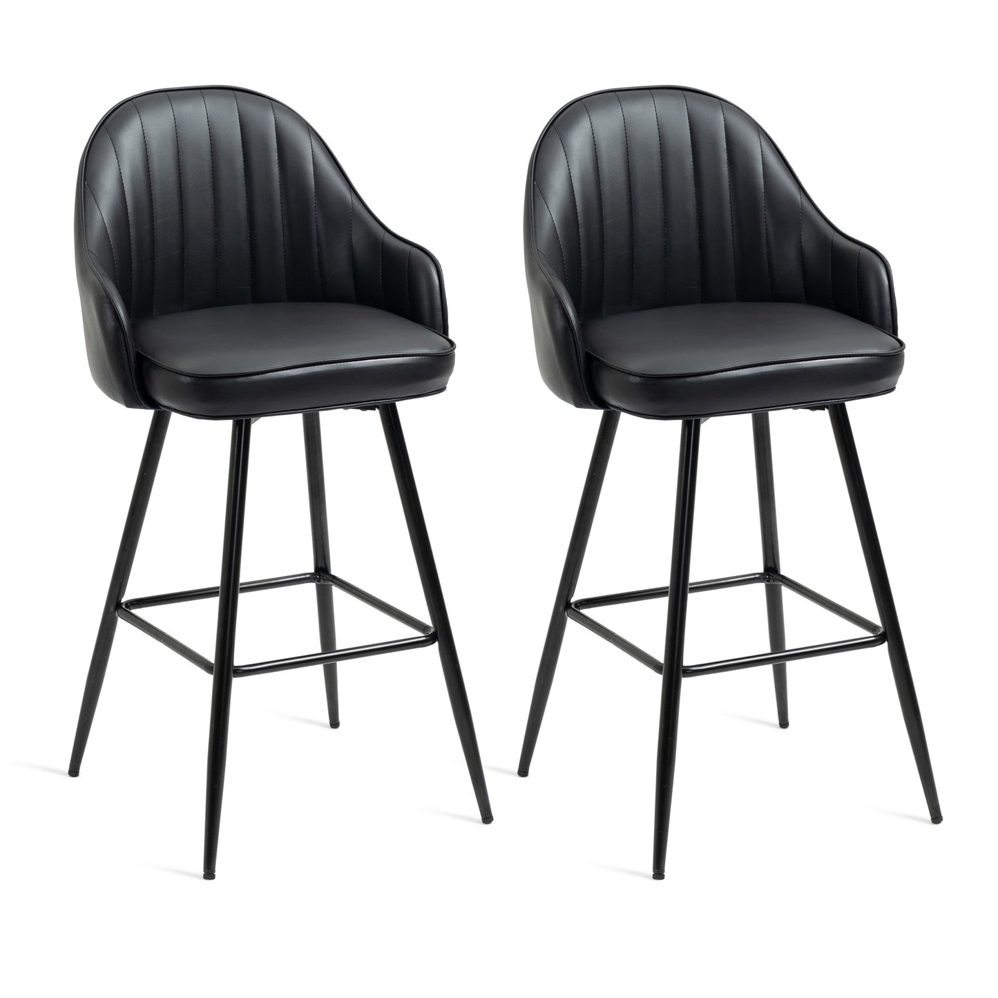 2 x Euphoria Designer Faux Leather Bar Stools (Black - Set of 2)