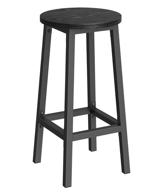 Modern Industrial Bar Stool Black Wood & Metal Kitchen Counter Seating