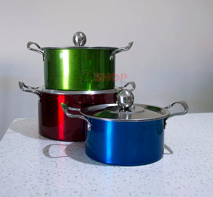 3-Piece Metallic Colourful Stainless Steel Cookware Saucepan Casserole Stock Pots Set