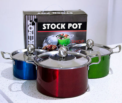 3-Piece Metallic Colourful Stainless Steel Cookware Saucepan Casserole Stock Pots Set