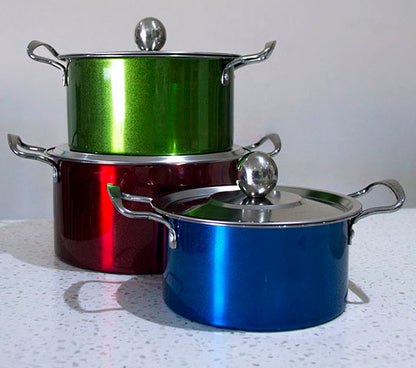 3-Piece Metallic Colourful Stainless Steel Cookware Saucepan Casserole Stock Pots Set