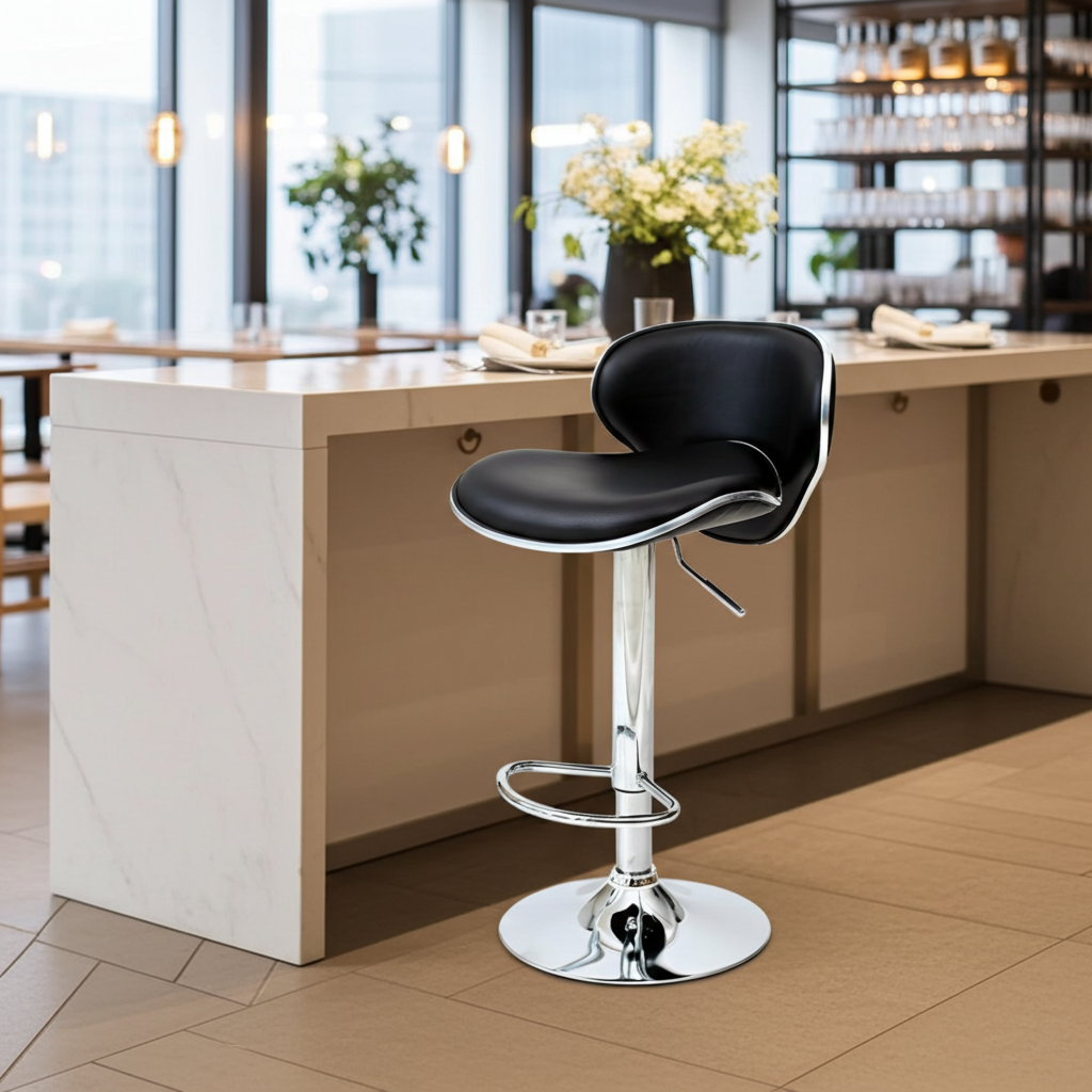 2 x Resort Designer PU Leather Bar Stools (Black - Set of 2)