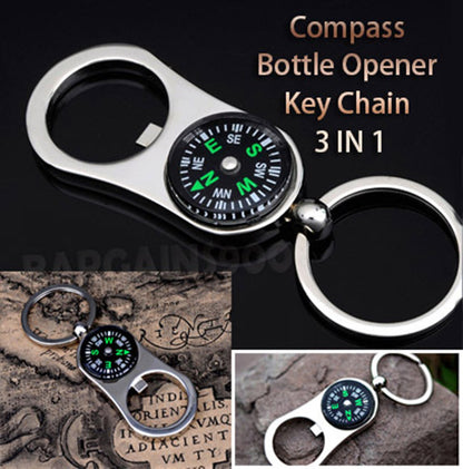 3 In 1 Compass Bottle Opener Keychain Navigation Keyring