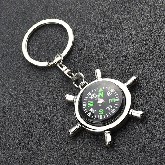 Ship Wheel Compass Helmsman Compass Keychain Navigation Key Ring