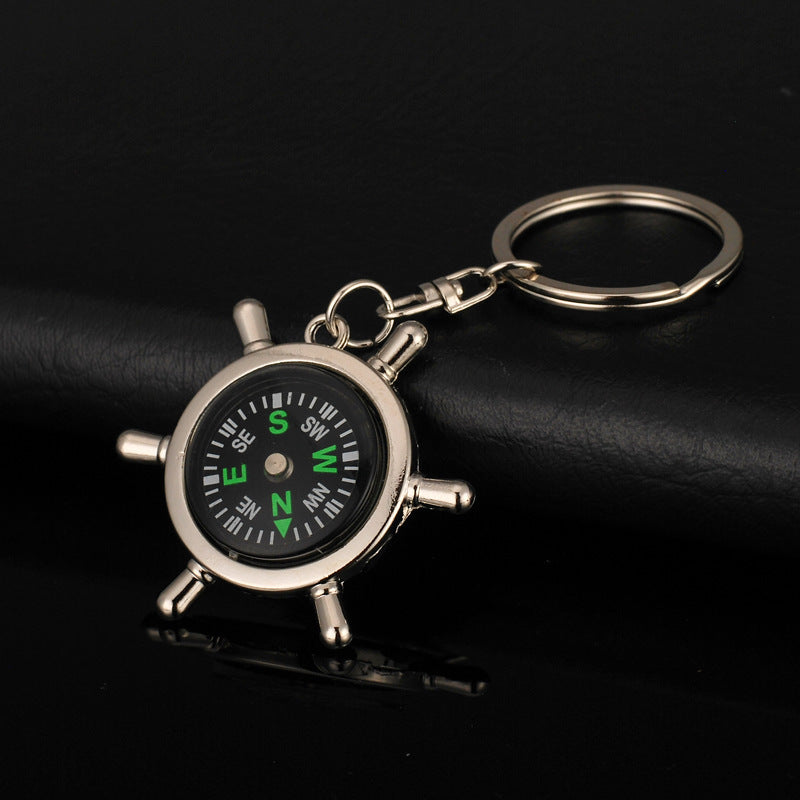 Ship Wheel Compass Helmsman Compass Keychain Navigation Key Ring