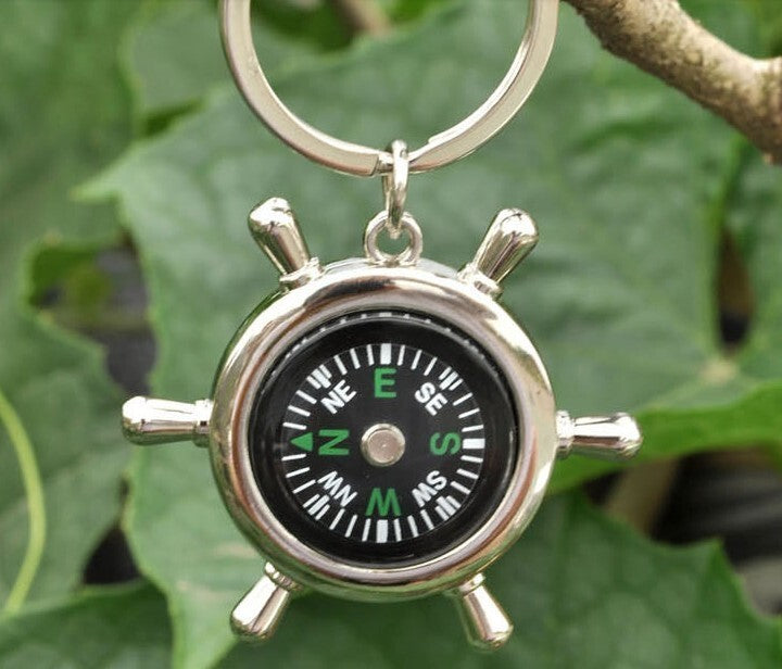 Ship Wheel Compass Helmsman Compass Keychain Navigation Key Ring