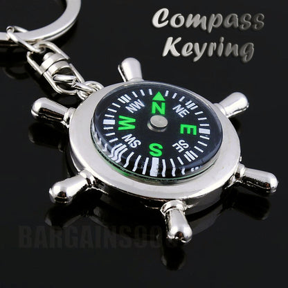 Ship Wheel Compass Helmsman Compass Keychain Navigation Key Ring