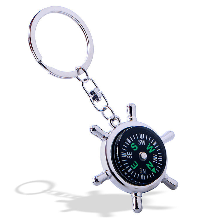 Ship Wheel Compass Helmsman Compass Keychain Navigation Key Ring