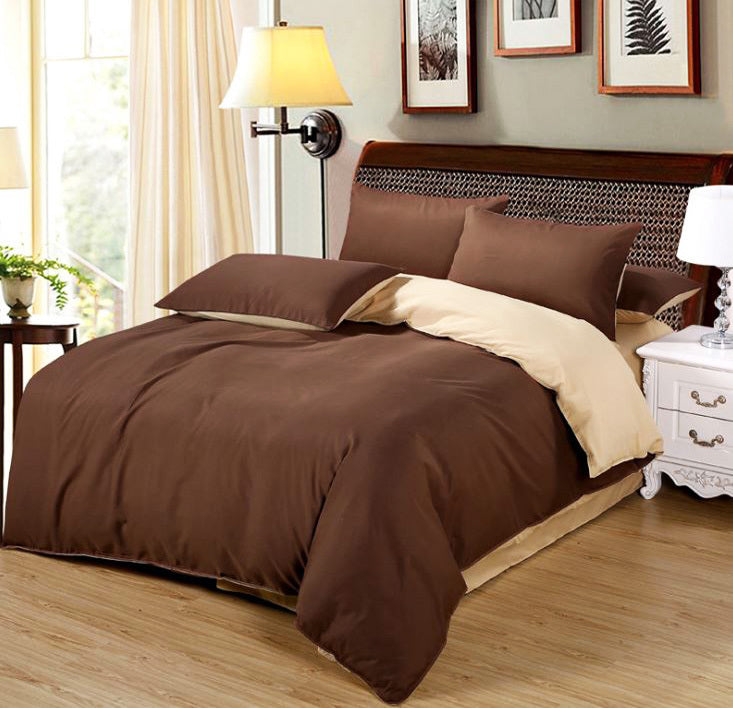 Luxe Home 4 Piece Quilt Cover Bedding Set (Chocolate & Cream) - Single Size