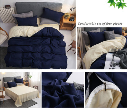 Luxe Home 4 Piece Quilt Cover Bedding Set (Navy & Cream) - Single Size