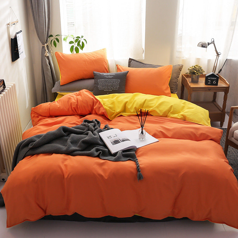 Luxe Home 4 Piece Quilt Cover Bedding Set (Hot Orange & Yellow) - Single Size